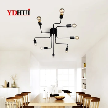 

4/6/8 Heads Multiple Rod Wrought Iron Ceiling Light Retro Industrial Loft Nordic Dome Lamp for Home Decor Dinning Cafe Bar