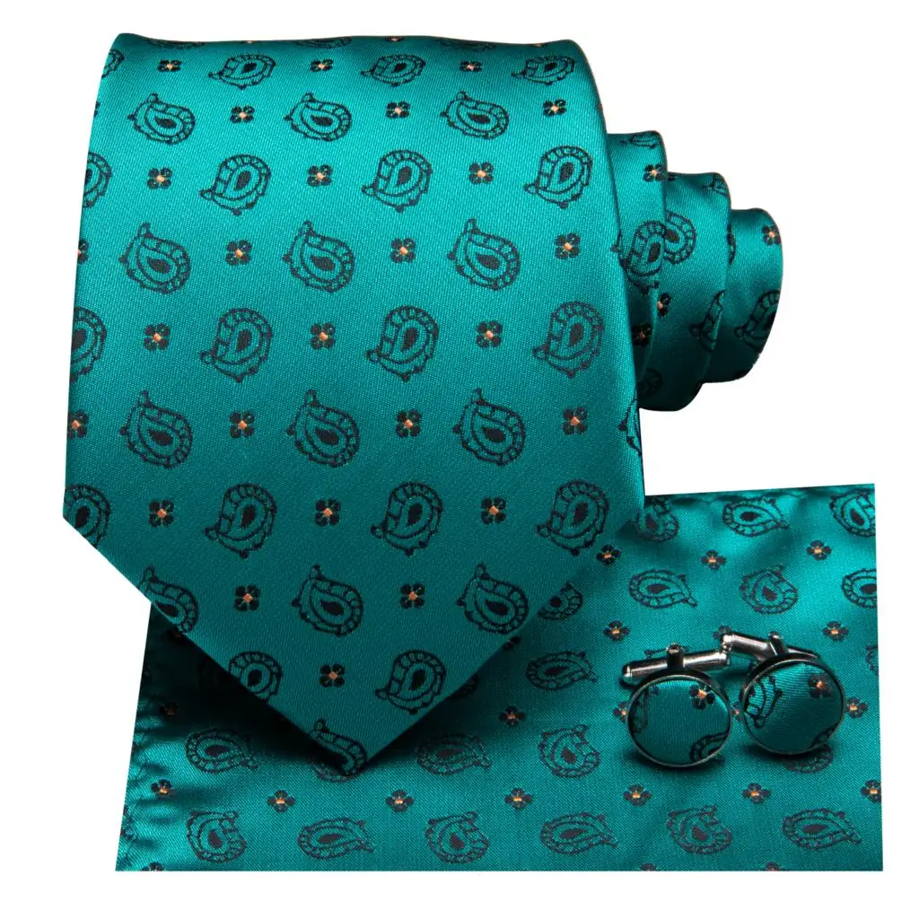 Hi-Tie New Green Silk Mens Ties for Men 8.5cm Classic Men's Wedding Party Tie Set Paisley Animal Neck Tie Handkerchiefs SN-3211