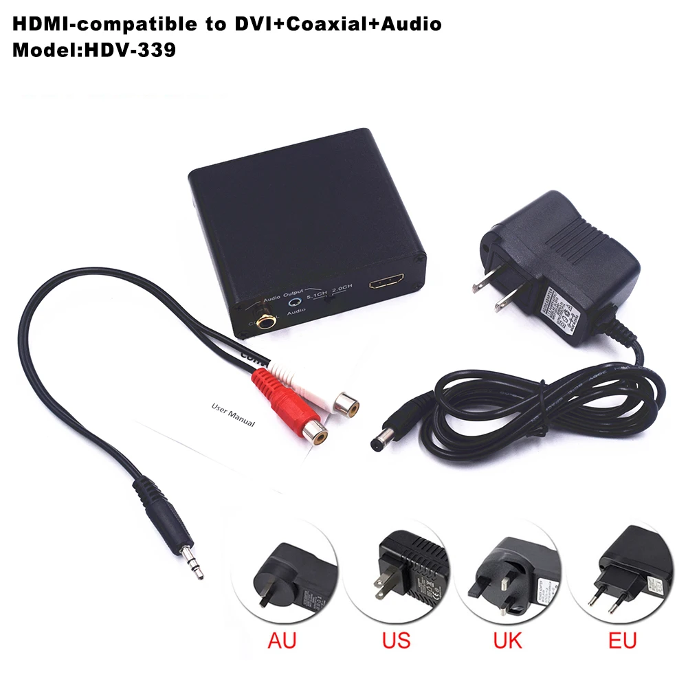 1080P DVI Converter HDMI-compatible 1.3 Spliter Splitter 3.5mm Coaxia Video Audio XBOX360 PS3 | Электроника