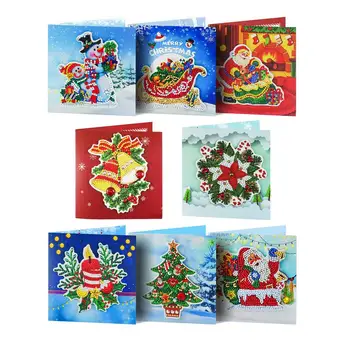 

8pcs Christmas Cards Diy Diamond Painting Santa Gift Card New Year Merry Christmas Party Invitations Greeting Cards