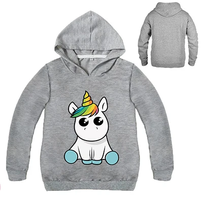 HD015-Gray Толстовки для девочек; весенние хлопковые толстовки с единорогом для девочек; Одежда для маленьких девочек; Детский свитер; От 2 до 12 лет; одежда для детей - Цвет: HD015-Gray
