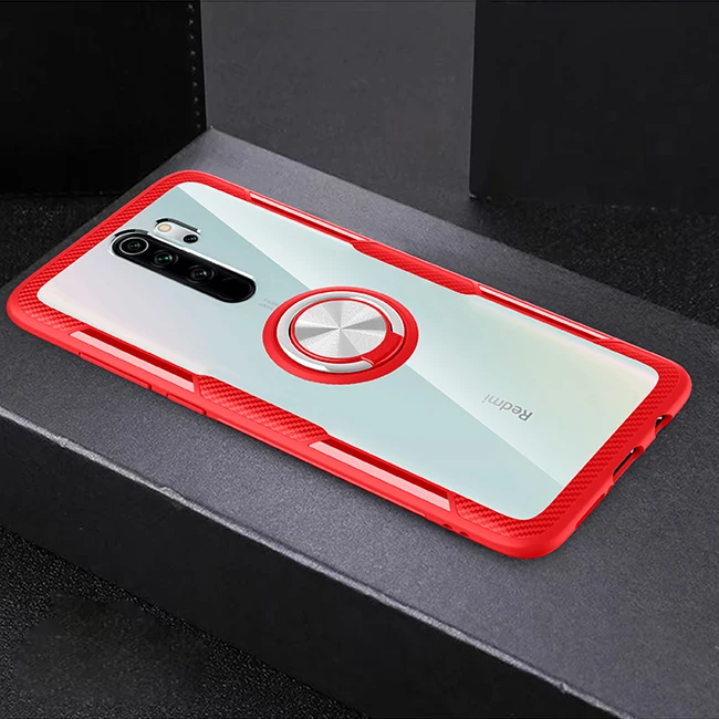 Красный Чехол для Xiaomi Redmi Note 8 Pro, прозрачный противоударный чехол с кольцом для пальца, задняя крышка для телефона, чехол для Redmi Note 8 - Цвет: Красный