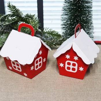 

5Pcs Xmas Candy Box With Handle Merry Christmas 2020 Treats Kids 2021 New Year Gift Box Snow House Chocolate Packaging Box