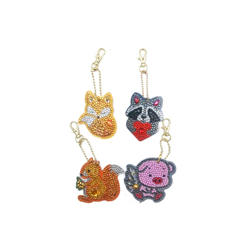 

HeeBenor Diamond Keychain 4pcs Animal Pattern Keyring Bag Pendant Ornament Coloful Diamond Painting Gift Cross Stitch DS007