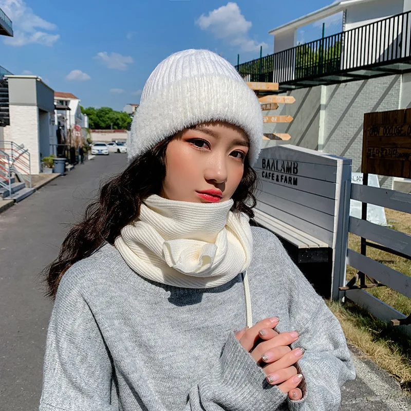 white set Женские шапочки зимняя женская шапка шапочки для девочек Skullies тёплая шапка женская шапка вязаная шапка оптом - Цвет: white set