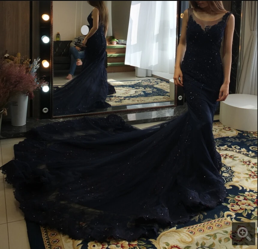 Robe de soiree темно-синее с юбкой-годе сексуальные платья для выпускного вечера без рукавов с открытой спиной без рукавов со шлейфом для корта платье на выпускной распродажа платьев