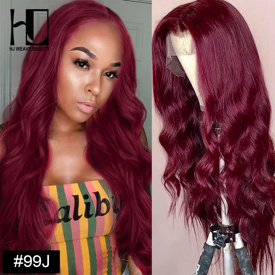 

Colored Human Hair Wigs Body Wave 99J /BURG/33 180% Density 13*4 Glueless Lace Front Human Hair Wigs Remy Hair HJ Weave Beauty