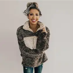 2019 женское осенне-зимнее флисовое шерпа с карманами на молнии пушистое пальто с длинными рукавами верхняя одежда пуловер пальто