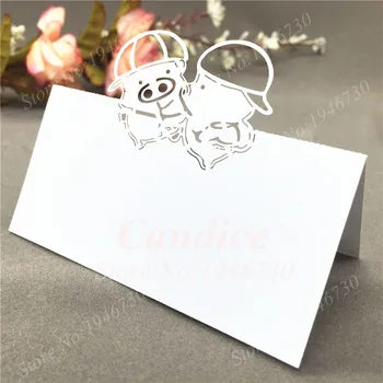 

50 Pcs Number Name Seat Card Vintage Table Cute Pig Reception Table Wedding Birthday Laser Cut Heart Place Cards Party Decor