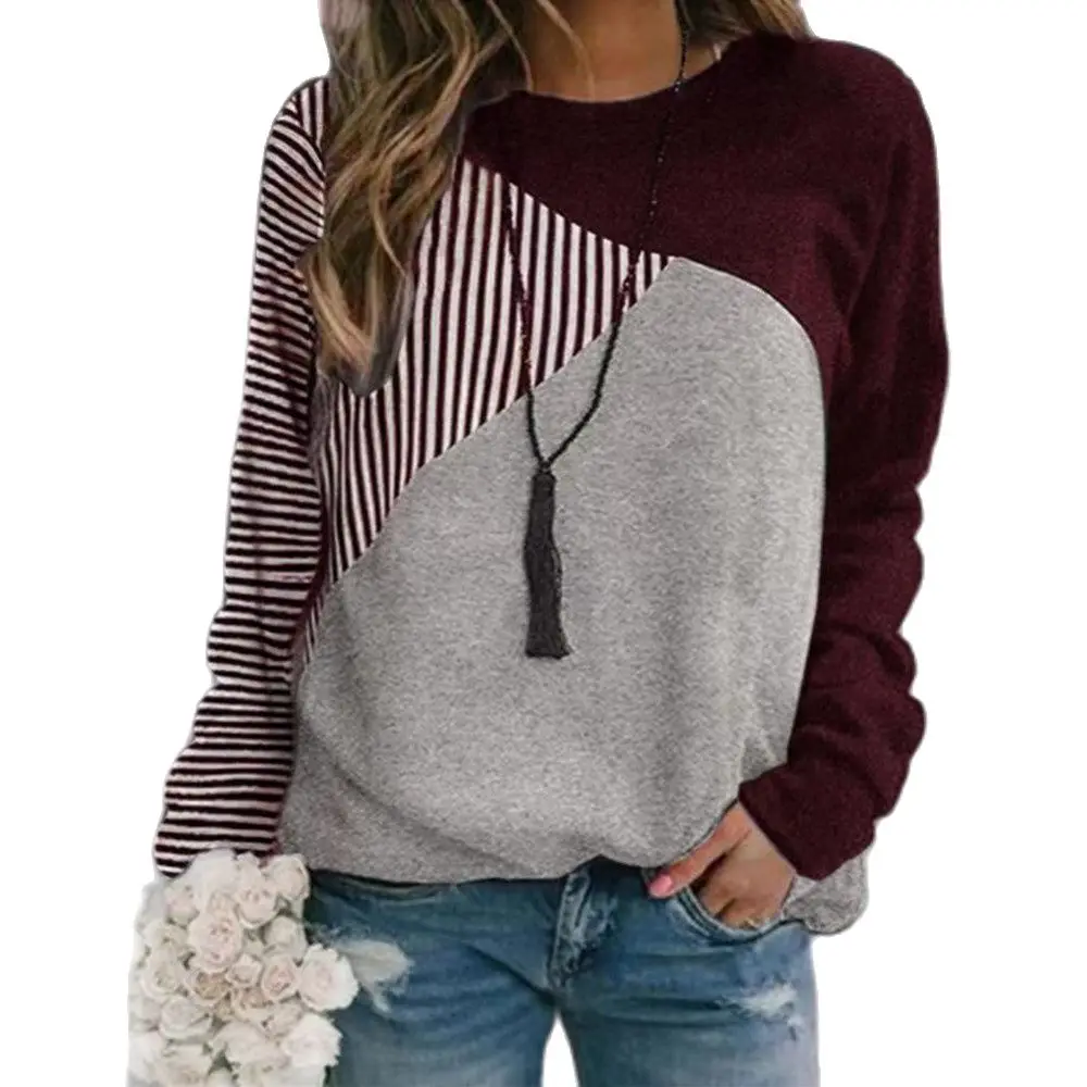 2021 Casual Autumn Women Patchwork Sweatshirt Loose Long-Sleeve Print Color Matching Spring Elegant Ladies Street Pullover Tops