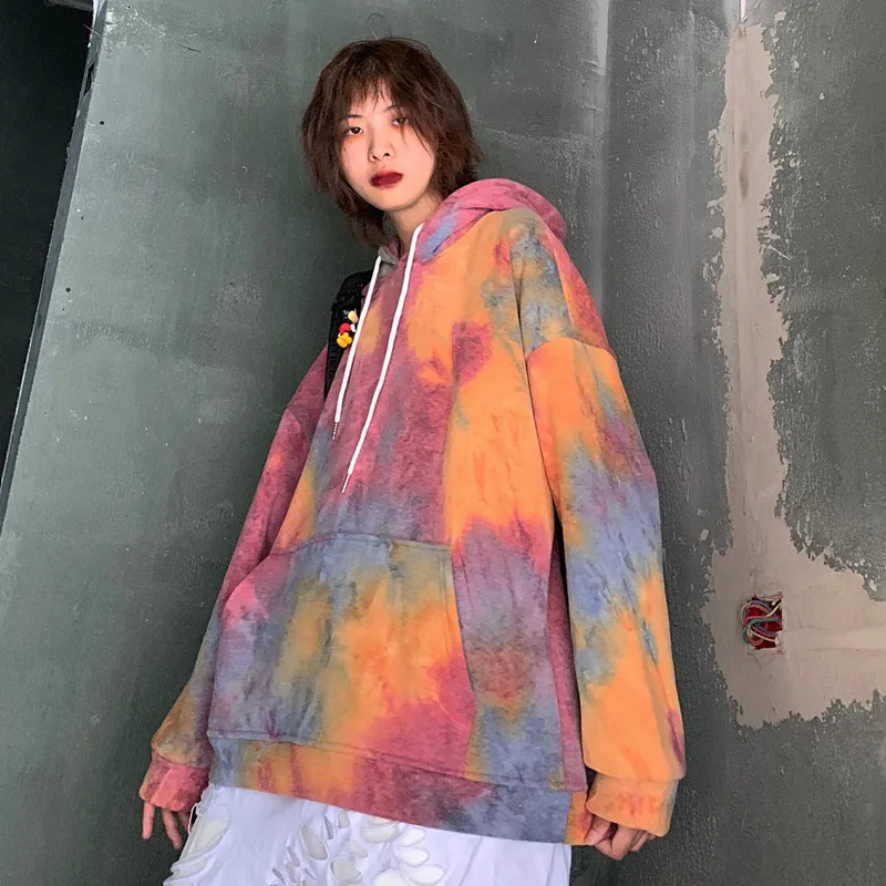 Tie Dye граффити контрастный принт карман с капюшоном свободный свитер пуловер толстовки Harajuku уличная Панк Топ скейтборд с граффити