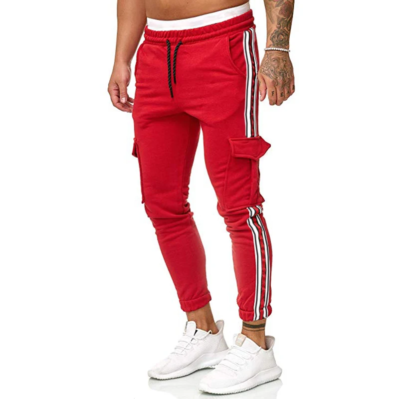 ZUSIGEL мужские полосатые штаны осень зима шорты брюки до колена карманы дизайн Беговые тренировочные штаны брюки - Цвет: Красный