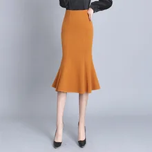 Женская Корейская узкая облегающая Офисная Женская юбка с высокой талией и оборками, элегантная шикарная облегающая юбка-труба/юбка-Русалка длиной до колена