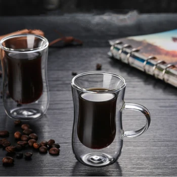 

1/2/4/6/8PCS 80ml Double-layer Glass Coffee Cup European-style Coffee Mug with Handle Espresso Coffee Cups Cafe Glass 35