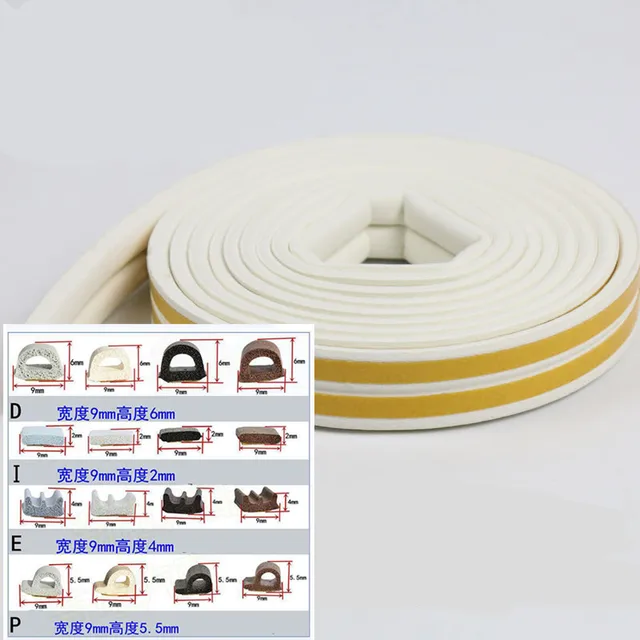 10 Meters DIPE Self-adhesive Door And Window Sealing Strip Glass Window Anti-collision Rubber Strip Foam Sound Insulation Strip white