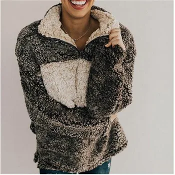 

Female's Turn-down Collar Coat New Long Sleeves Casual Pullovers 2019 Autumn Zippers Warm Winter Jumpers Thick Jersey De Mujerr