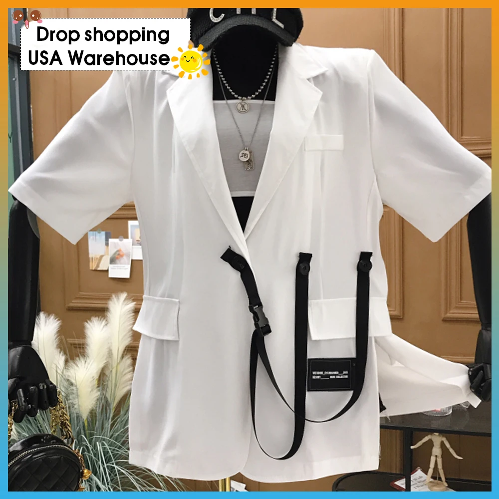 

white suit blazer Korean summer new loose and thin suit jacket solid thin short-sleeved suit jacket women 2020 Autumn Fashion