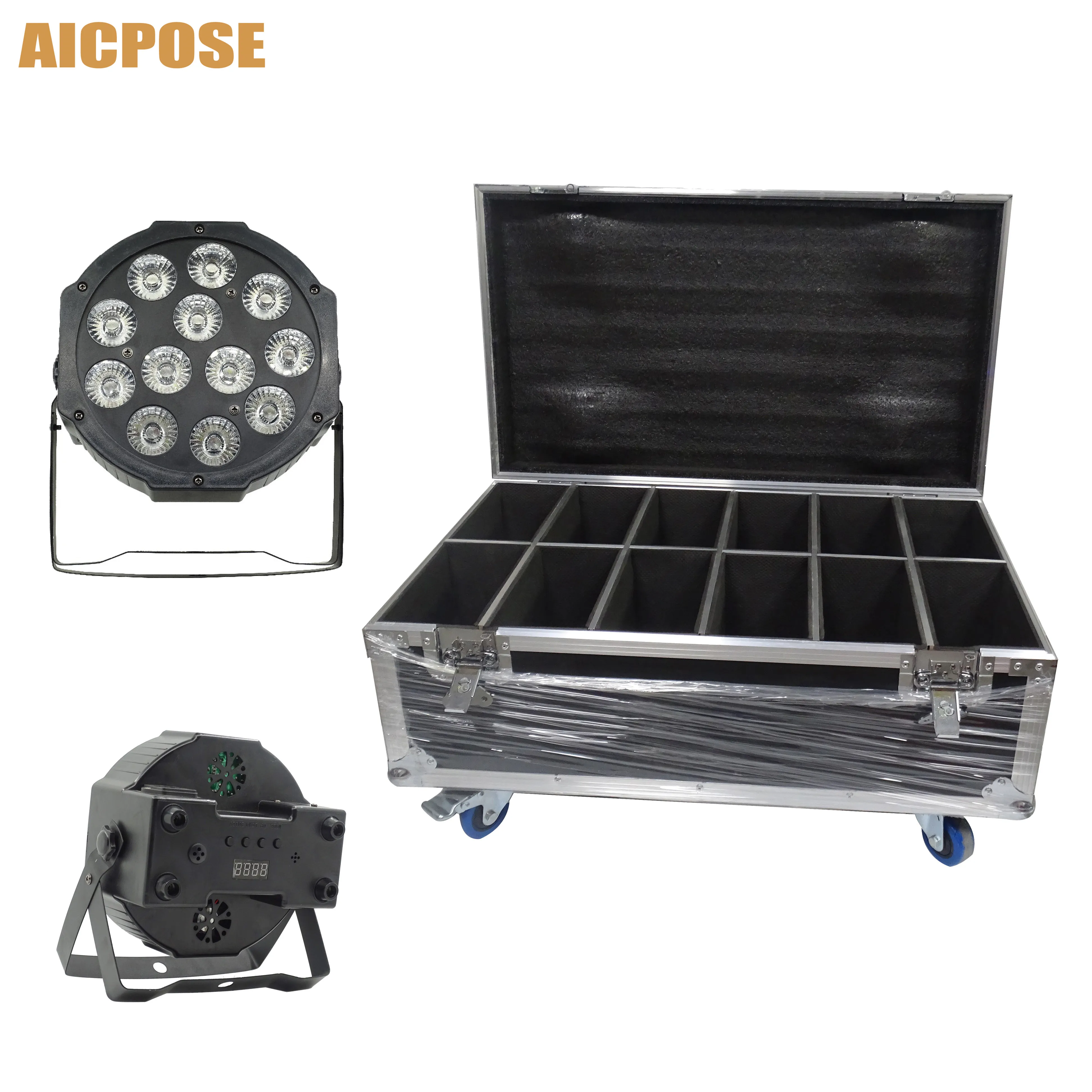 12pcs/lots 12x12W led Par light RGBWA UV 6in1 flat par led Can Par 64 led wall washer spotlight stage light with flight case