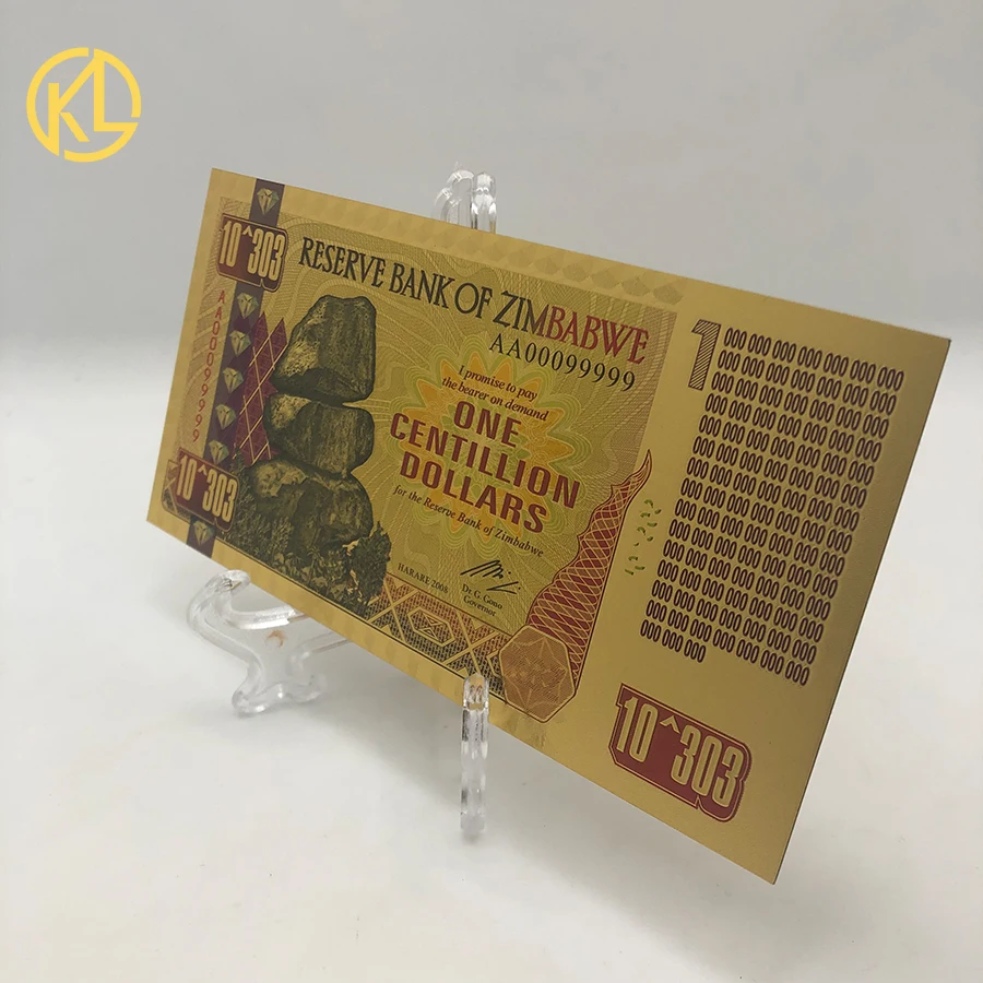 

Colorful gold foil Zimbabwe one centillion Dollars Money zimbabwe paper banknote Collections