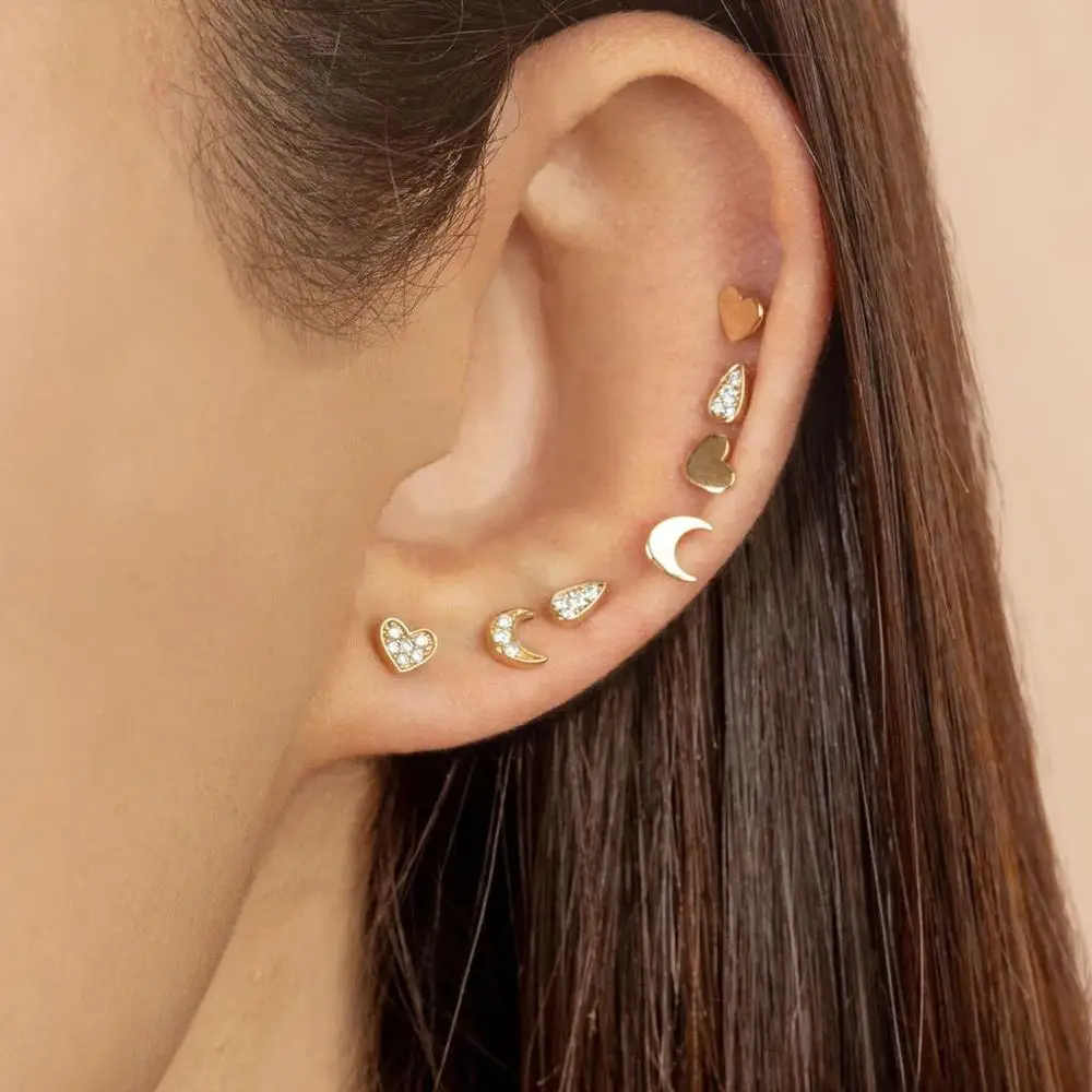 Summer New Fashion Minimal Minimalist Simple Small Moon Star Lightning Stud Earring For Women Cahrm 925 Sterling Trendy Jewelry | Украшения
