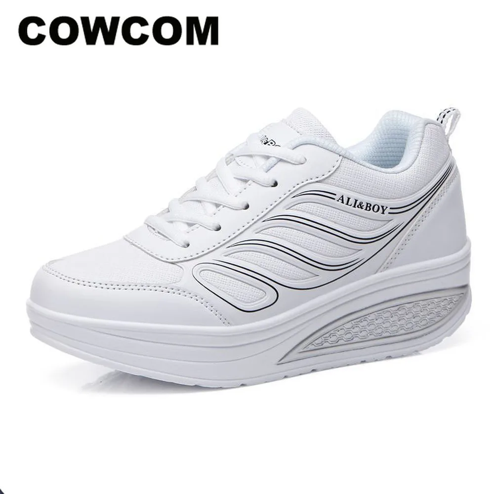 Кроссовки COWCOM женские на толстой подошве повседневная обувь для бега платформе