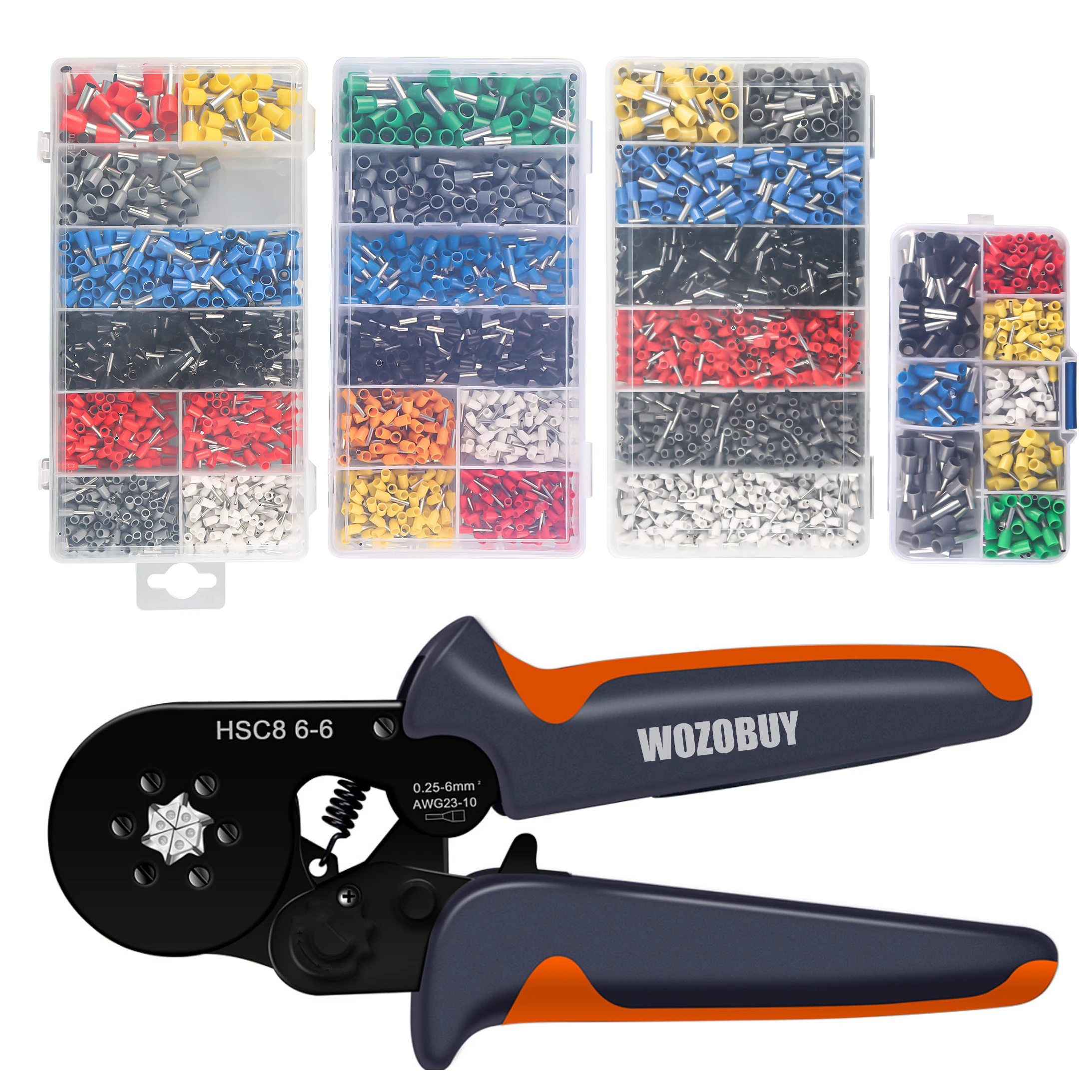 Alicates Terminales hexagonal,WOZOBUY Alicate hexagonal de trinquete ajustable,se utiliza para extremos de cable de 0.25-6.0mm² / AWG 23-10 con 1900 Pcs conector de cable