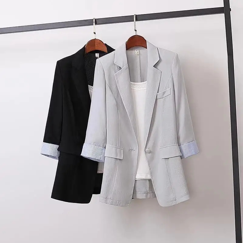 Casual Summer Blazer Women Pockets Women Jacket Loose Women Jacket ...