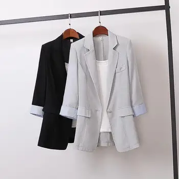 

Casual Summer Blazer Women Pockets Women Jacket Loose Women Jacket Blazer OL Women Blazers And Jackets Blazer Feminino Plus Size