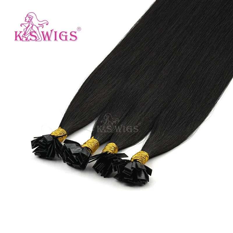 K.S Wigs 24'‘ Remy Pre Bonded Flat Tip Human Hair Extensions Straight Double Drawn Capsules Keratin Fusion Hair 1g/s