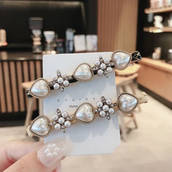 

High Quality Elegant Bling Pearl Flower Heart Women Hair Clips Hairband Bobby Pin Barrette Hairpins Headdress Beauty Accessories