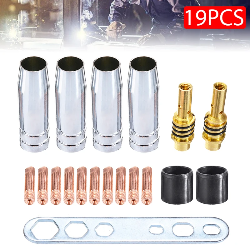 19PCS M6 Torch Welder Contact Tips Holder Gas Nozzle For Welding MIG/MAG MB-15AK 