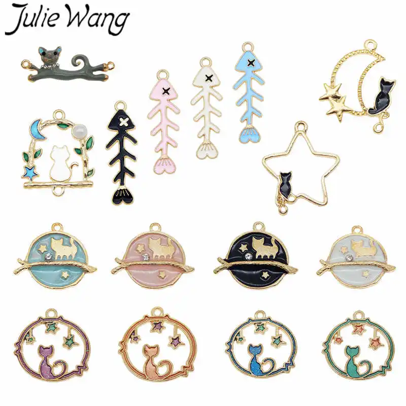

Julie Wang 10PCS Enamel Cat Fish Bone Charms Random Mixed Alloy Gold Tone Necklace Bracelet Earring Jewelry Making Accessory
