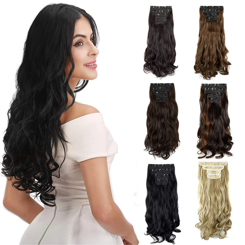 Cheap Hairpieces Clip-In Full-Head Wavy Brown Long-Curly Black Straight Womens Thick 4pcs-Set 531y0LDNDw5
