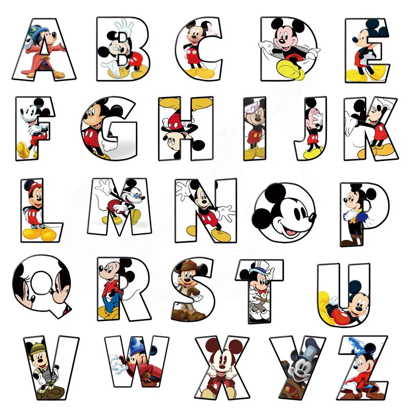 

New design Mickey 26 letters iron on patches DIY for t-shirt Sweatshirt Heat Transfer Vinyl Sticker Suitable for Household Irons