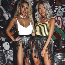 Черно-белые юбки из искусственной кожи с длинной кисточкой и регулируемой талией в стиле панк-рок, сексуальные женские облегающие вечерние Клубные Модные юбки