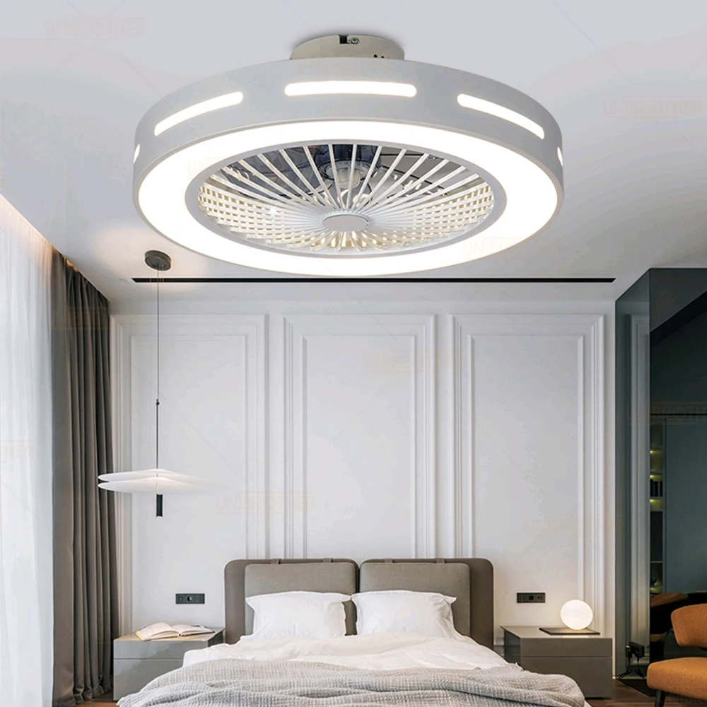 Smart Ceiling Fan with Remote Control Cell Phone Wi-Fi Indoor home decor 50-55cm ceiling fan with Light modern lighting circular