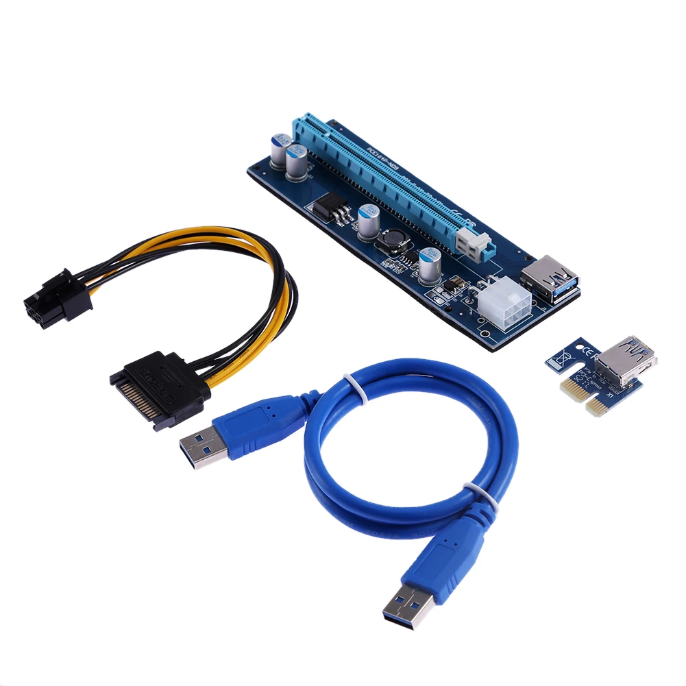 VER009S 008S 007S USB 3 0 PCI-E Экспресс 1X до 16X Райзер-карта адаптер с 6-контактным кабелем