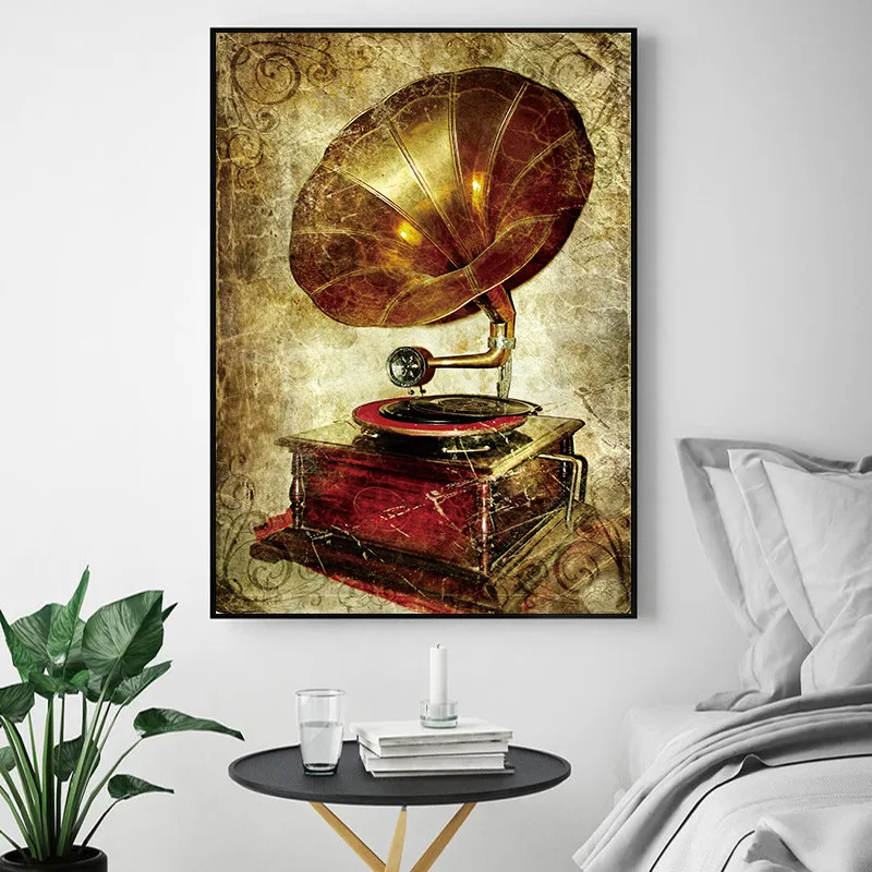 

Nordic Retro Gramophone Canvas Painting Wall Art Poster Picture Modern Home Decor Living Room Painting and Print Printing Poster