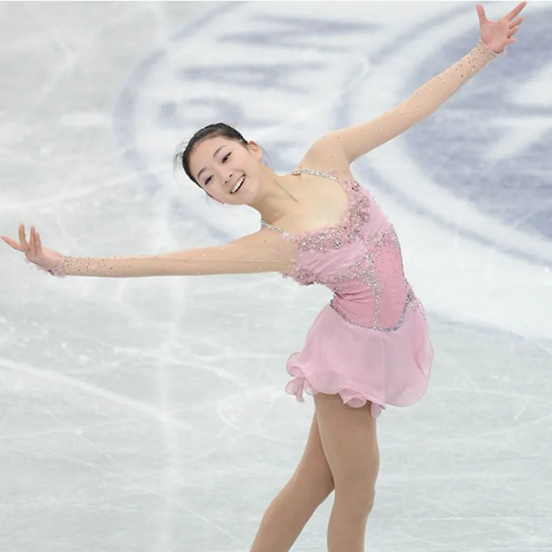 

Pink Ice Skating Dress Diamond Skating Costumes For Competition Figure Skating Clothes Custom Made Good Quality Drop Ship