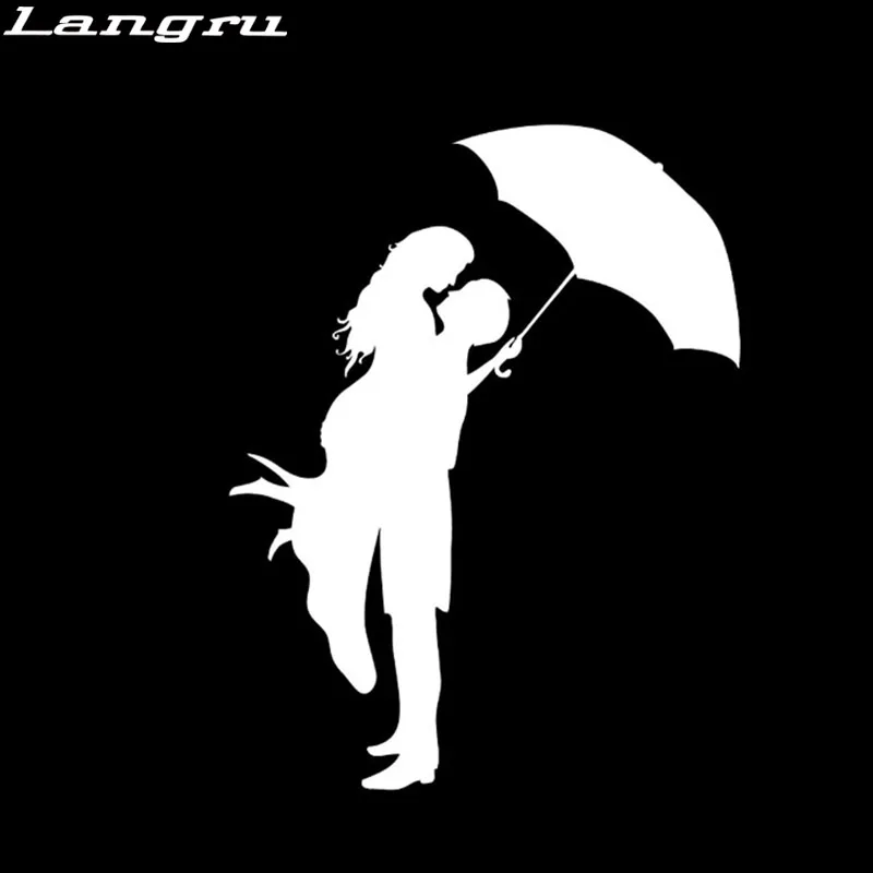 Langru 10 7 см * 13 9 поцелуй пара с зонтиком Романтическая любовь виниловые наклейки на