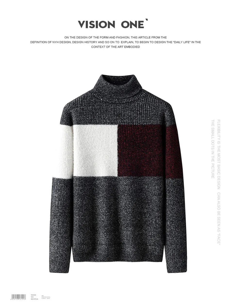 RUELK, мужские зимние толстые теплые хлопковые свитера, осенние мужские вязаные Брендовые повседневные свитера с высоким воротом, облегающий пуловер, Мужская трикотажная одежда
