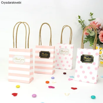 

50pc Stripes/Points Wedding Favors and Gifts for Guests Baby Shower Birthday Party Decorations Kids Paper Gift Bags with Handles