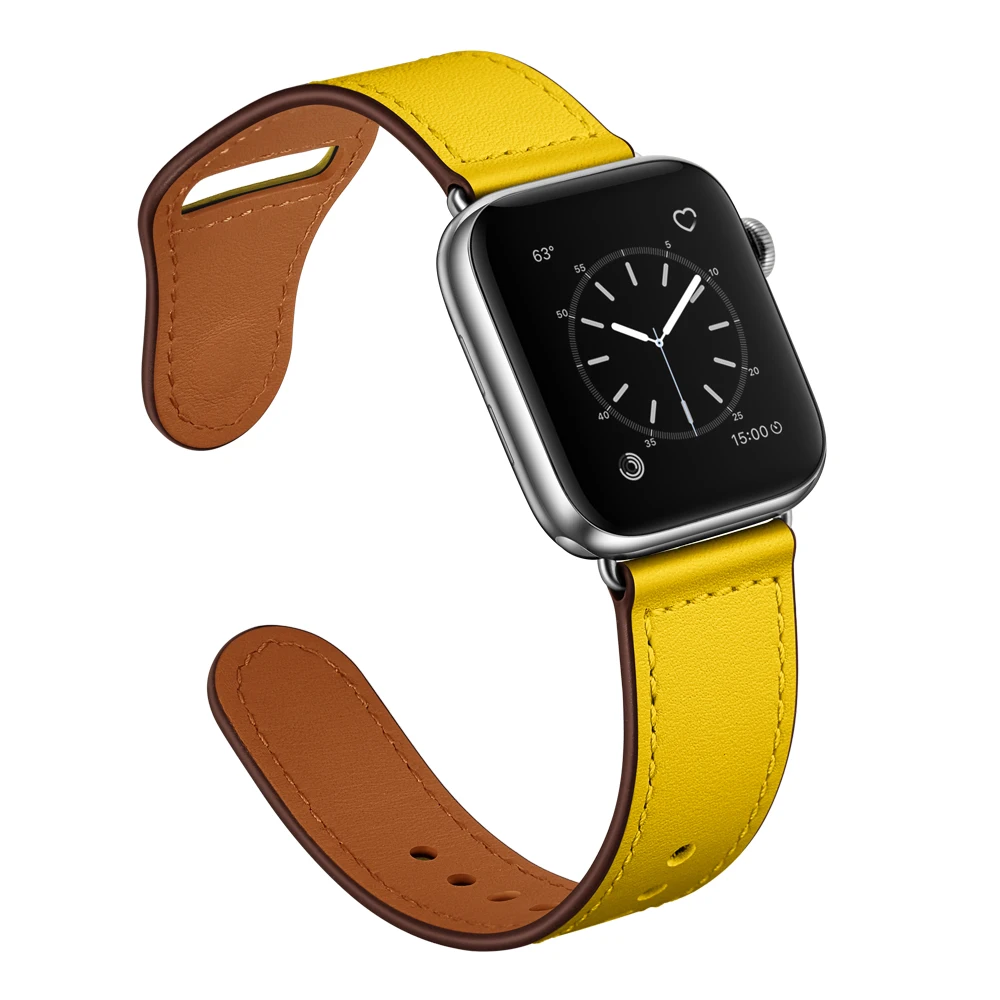 yellow Браслет pour для apple watch series 5/4/3/2/1 наручных часов iWatch, большие размеры 40-44 мм браслет de sport en cuir véritable Swift и fermeture а-ля основных - Цвет ремешка: yellow
