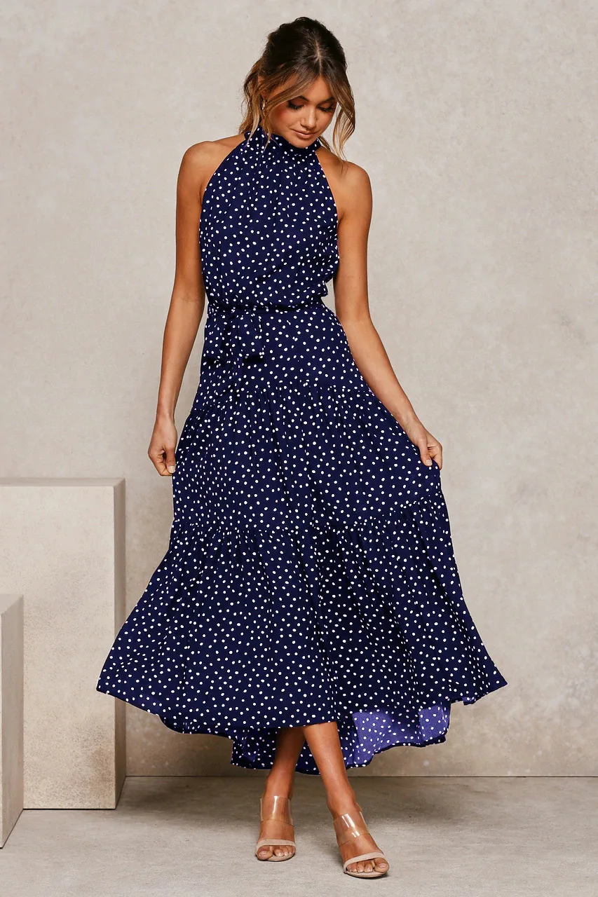 Summer Long Dress Polka Dot Casual Dresses Black Sexy Halter Strapless New 2021 Yellow Sundress Vacation Clothes For Women