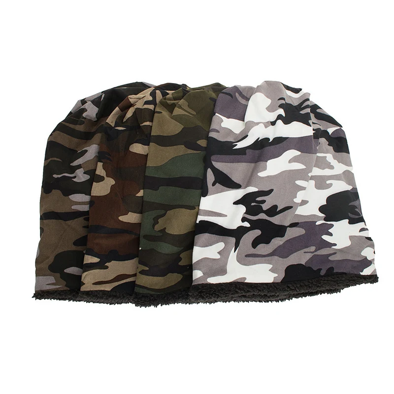 Камуфляж печати Skullies Beanie Повседневная унисекс Флисовая теплая шапка капот Femme Зима Осень шапки для мужчин и женщин