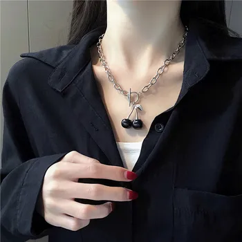 

GU-169 Korea ins wind black cherry necklace female temperament harajuku restoring ancient ways OT collarbone chain necklace