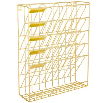 

Hanging Wall File Organizer, 5 Slot Wire Metal Wall Mounted Document Holder for Office Home, Gold
