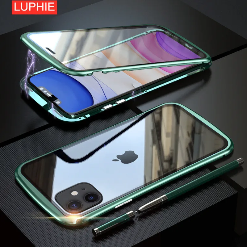 

For iPhone 11 2019 Metal Frame Double-Sided Tempered Glass For iPhone 11 Pro Max Wasp Waist Ultra Slim 360 Protection Phone Case