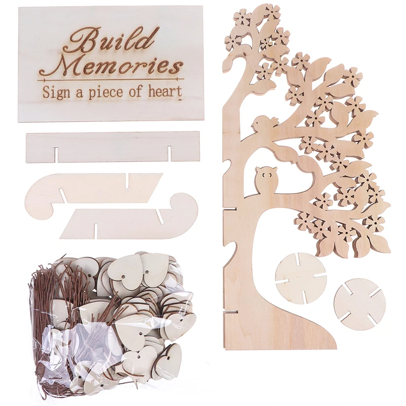 1 Set Wood Wish Tree Wedding Guest Book Tree Hearts Pendant Wedding Party Decoration