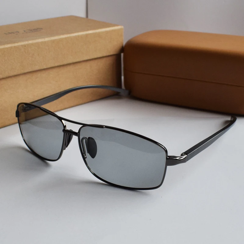Zerosun Photochromic Polarized Men Rectangle Sun Glasses for Man Driving Chameleon Anti Reflection UV400 Polaroid transition